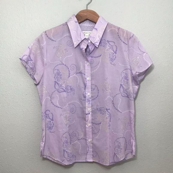 Coldwater Creek Sheer Purple Paisley Button Down L - Picture 6 of 13